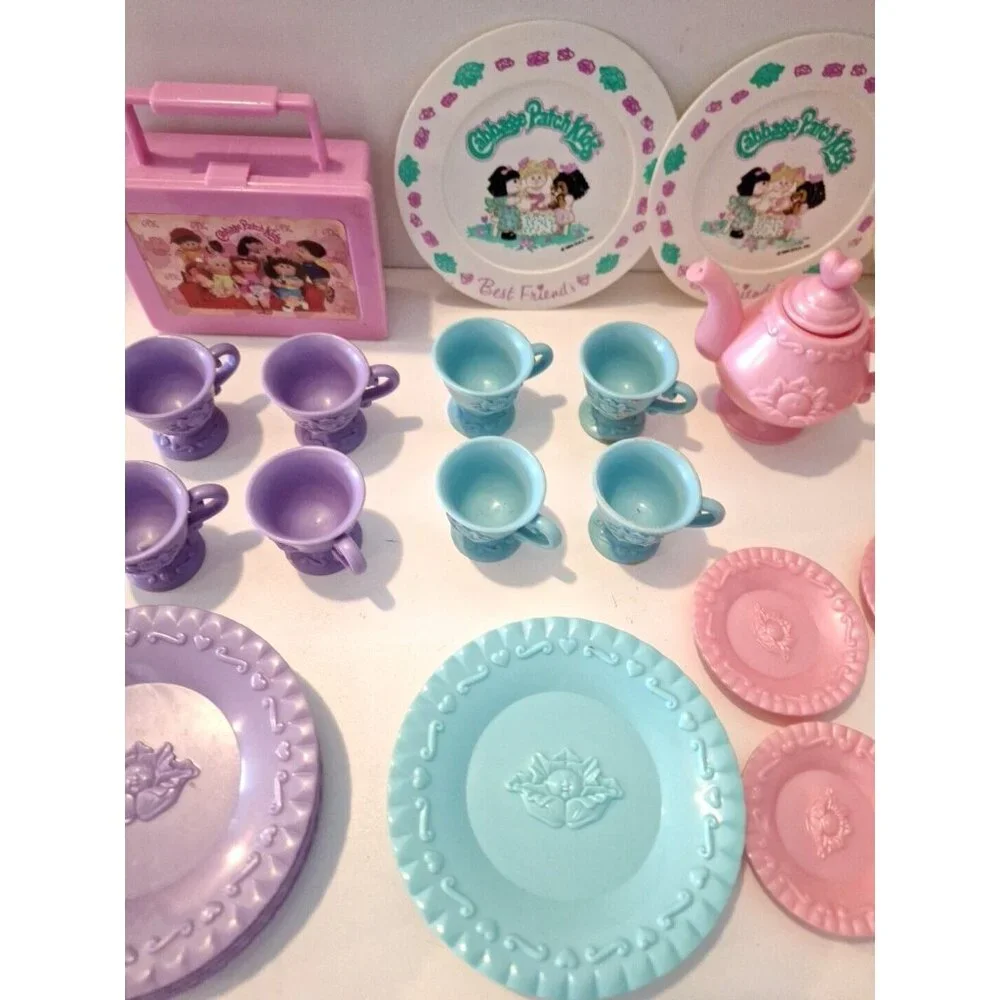Cabbage Patch Kids Tea Party Vintage 80s Doll Lunchbox Purple Pink Blue Plastic - Picture 4 of 11